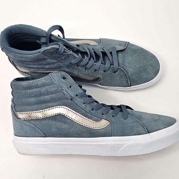 Vans Shoes - Vans High Top Soft Blue Suede Sneakers w Silver Stripe Size: 9.5